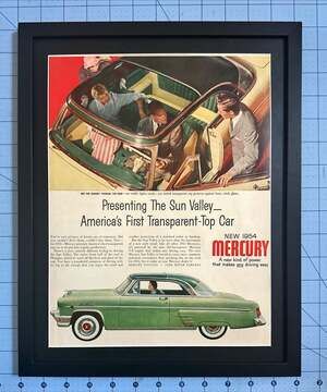 FRAMED Magazine Ad 1954 Mercury Sun Valley Americas First Transparent Top Car